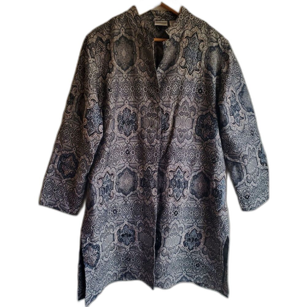 Chico’s 2 Beaded Tunic Jacket Open Front Long Sleeve Asian Inspired Boho M